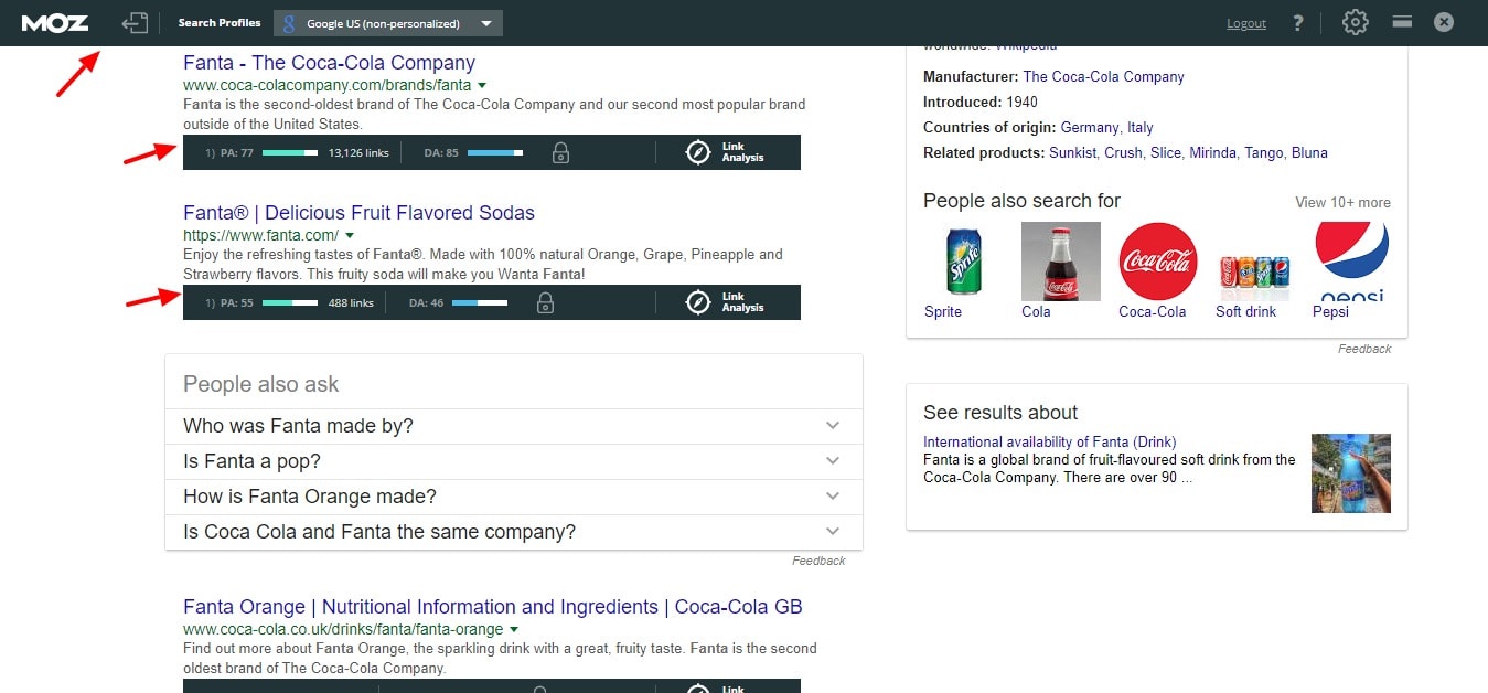 mozbar in search results