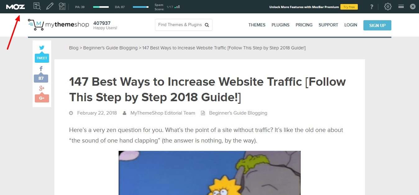 mozbar on page