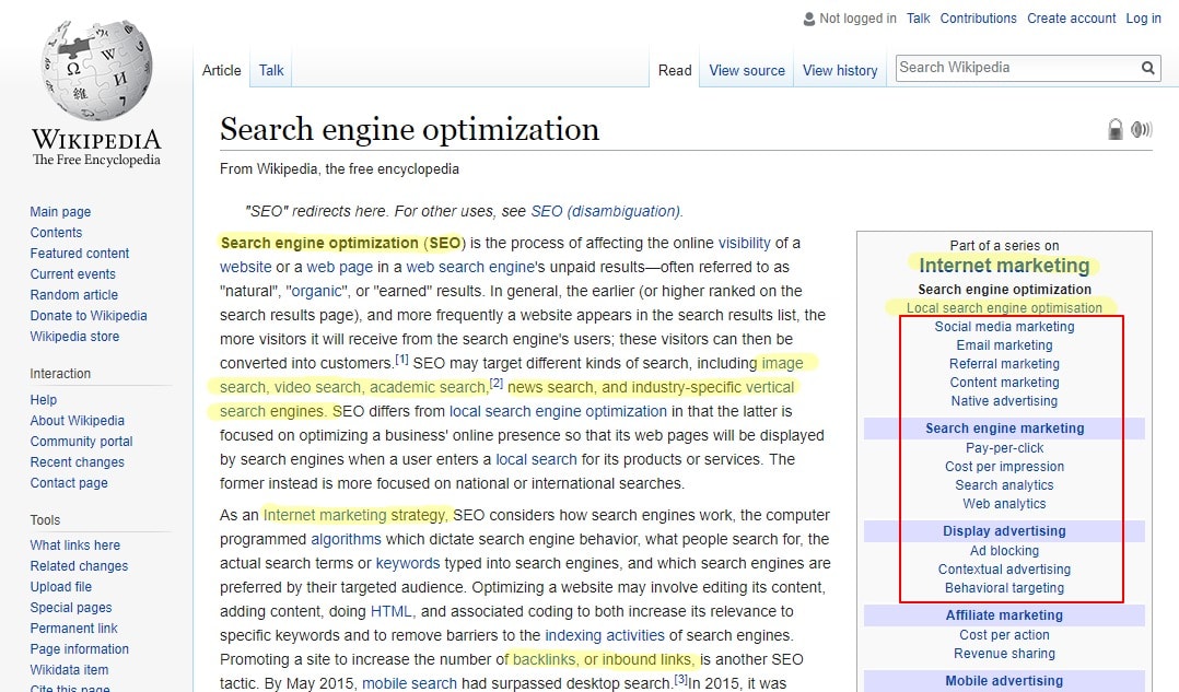 using wikipedia for seo